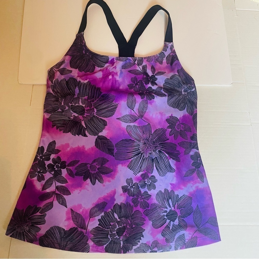 NEW BALANCE Tie Dye Purple Floral Print Tank Top Size: S